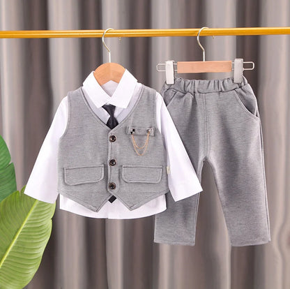 Ensemble Élégant Bébé Garçon 3 Pièces – Chemise, Gilet & Pantalon