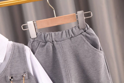 Ensemble Élégant Bébé Garçon 3 Pièces – Chemise, Gilet & Pantalon