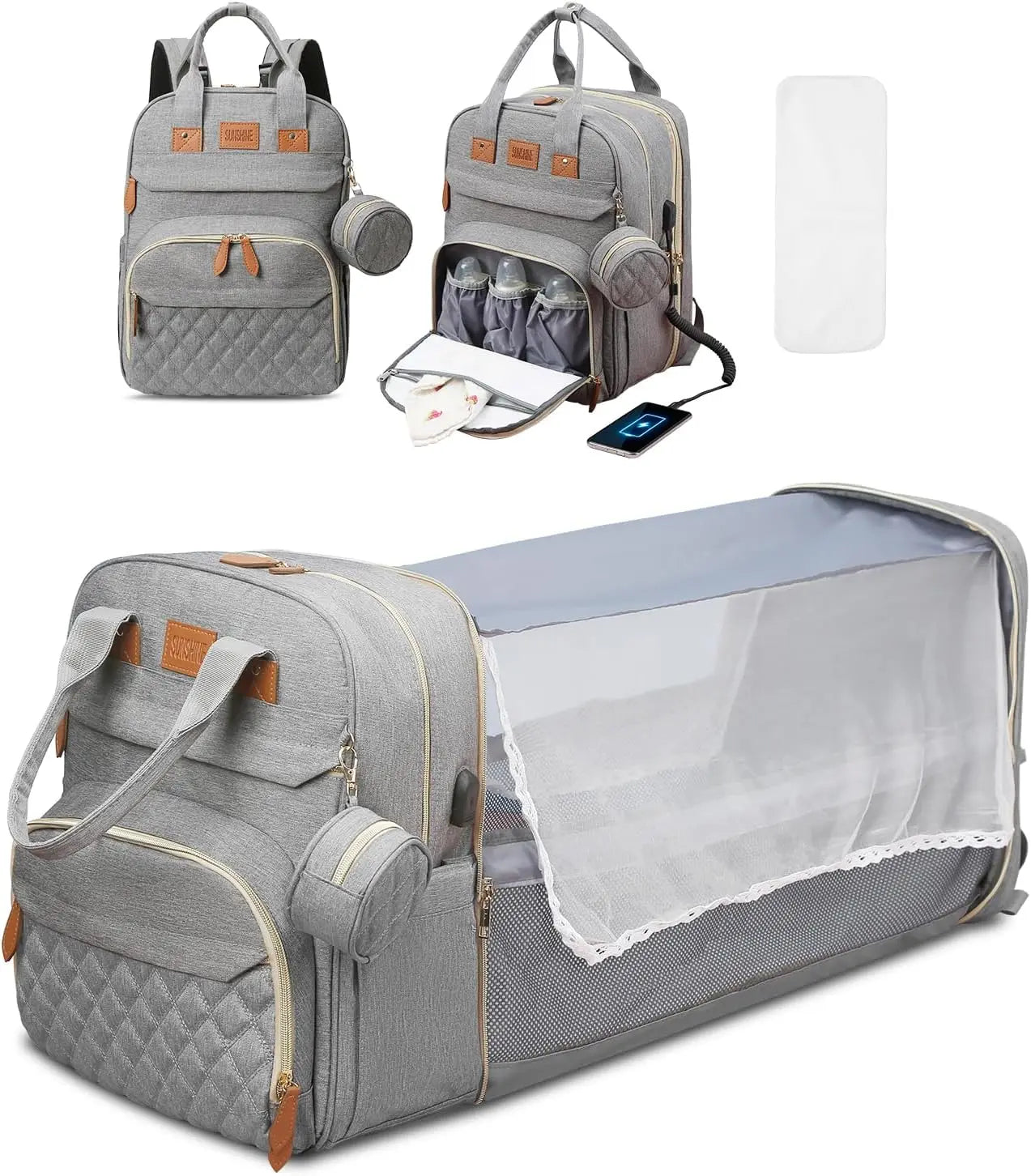 Sac à Langer 3 en 1 avec Lit Bébé Pliable – Sac à Dos Multifonction Grande Capacité