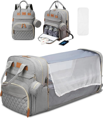 Sac à Langer 3 en 1 avec Lit Bébé Pliable – Sac à Dos Multifonction Grande Capacité