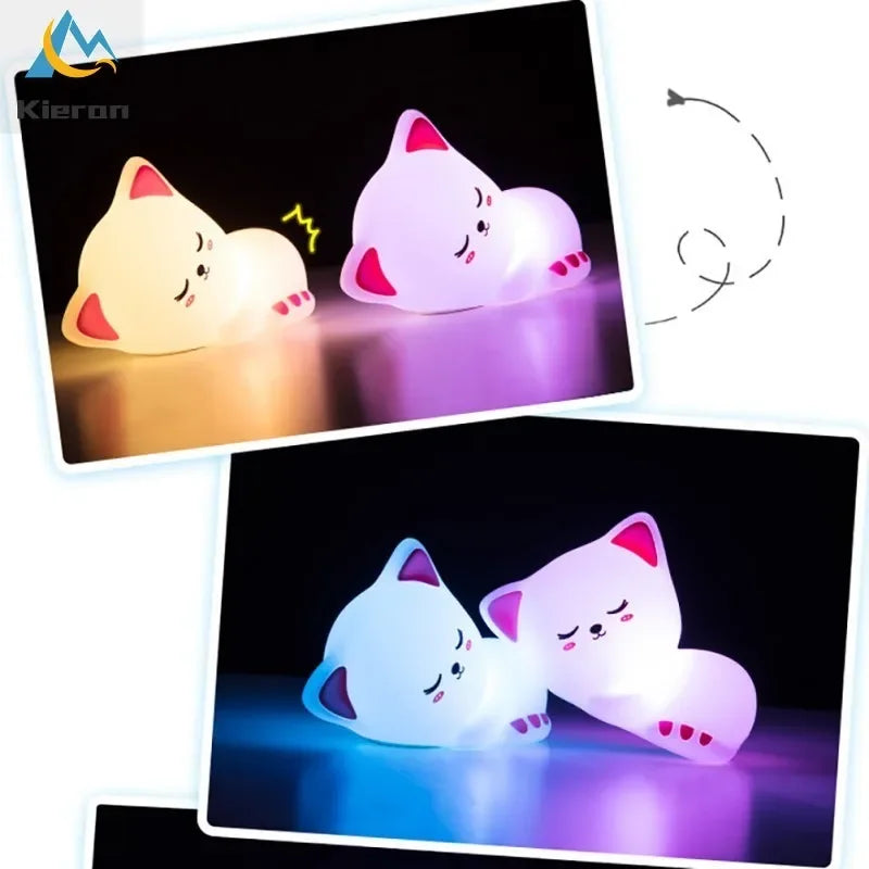 Veilleuse bébé chat en silicone tactile rechargeable – Lampe de nuit douce multicolore