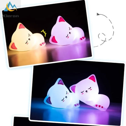 Veilleuse bébé chat en silicone tactile rechargeable – Lampe de nuit douce multicolore