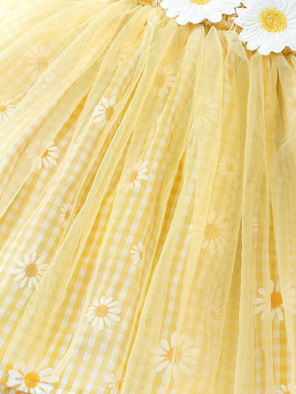 Ensemble Été Fille 2 Pièces – Robe Jaune “Marguerites” + Chapeau Assorti (1–2 ans)