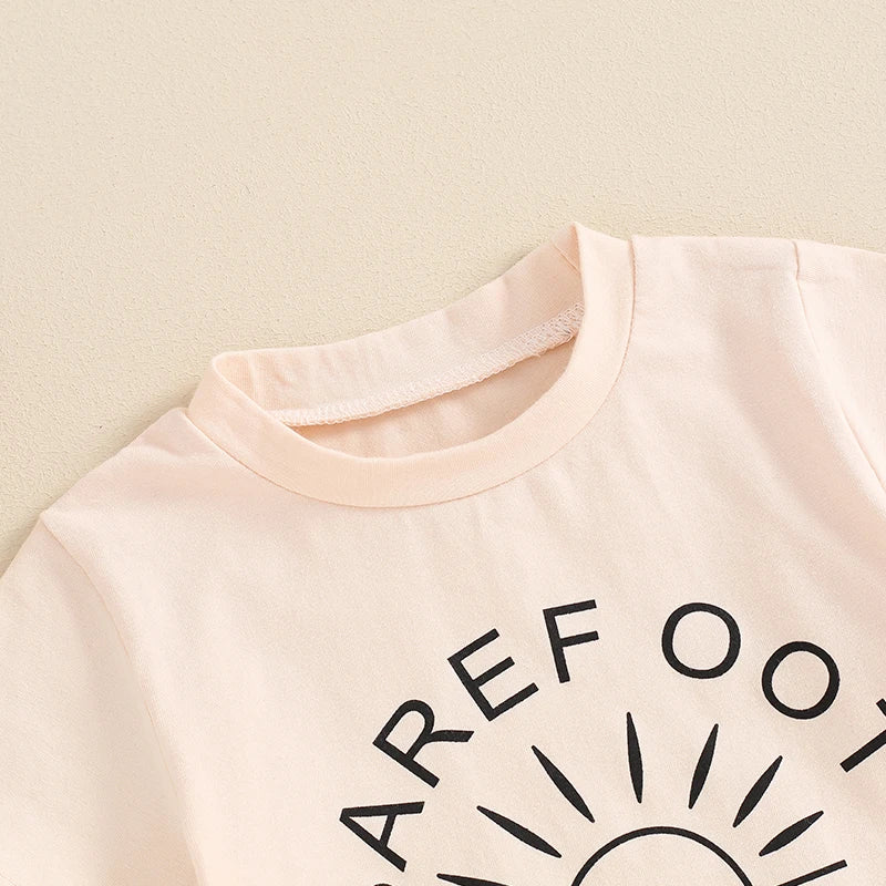 Tenue d'été pour tout-petit garçon, haut à manches courtes avec lettres imprimées soleil et Short à taille élastique, vêtements 2 pièces