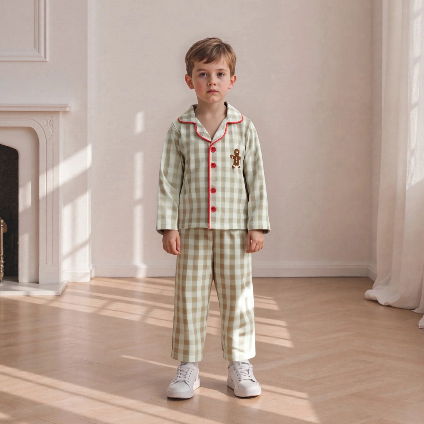 Ensemble pyjama bébé à carreaux – 2 pièces manches longues (6 mois à 4 ans)