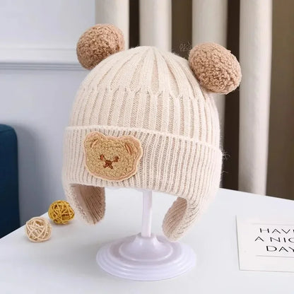 Bonnet d’Hiver Bébé Ourson – Bonnet Chaud Tricoté Unisexe pour Enfant