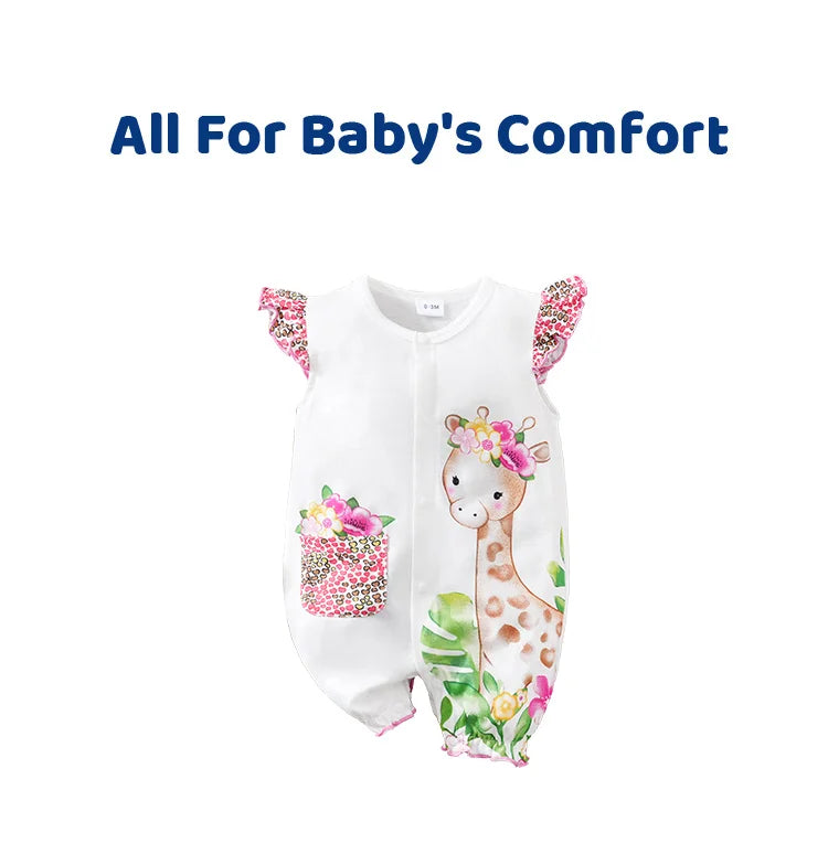 Barboteuse Bébé Été – Imprimé Cerf & Fleurs | 0–12 mois
