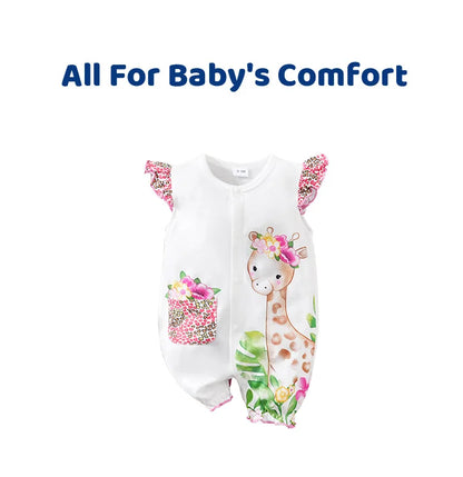 Barboteuse Bébé Été – Imprimé Cerf & Fleurs | 0–12 mois