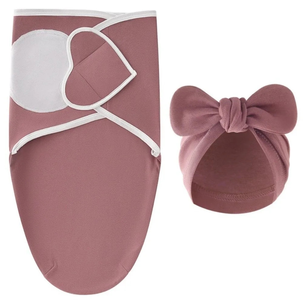 Ensemble naissance bébé 3 pièces – Couverture d’emmaillotage + bonnet à nœud papillon + moufles assorties