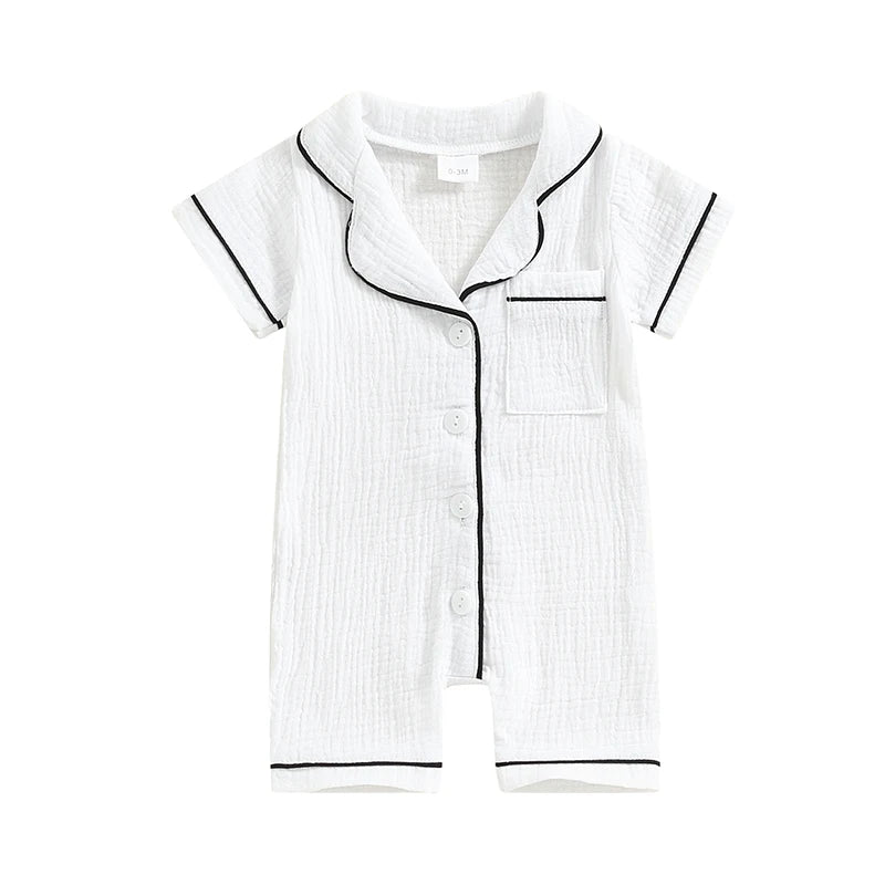 Combinaison bébé en coton boutonnée – Manches courtes – Fille & garçon