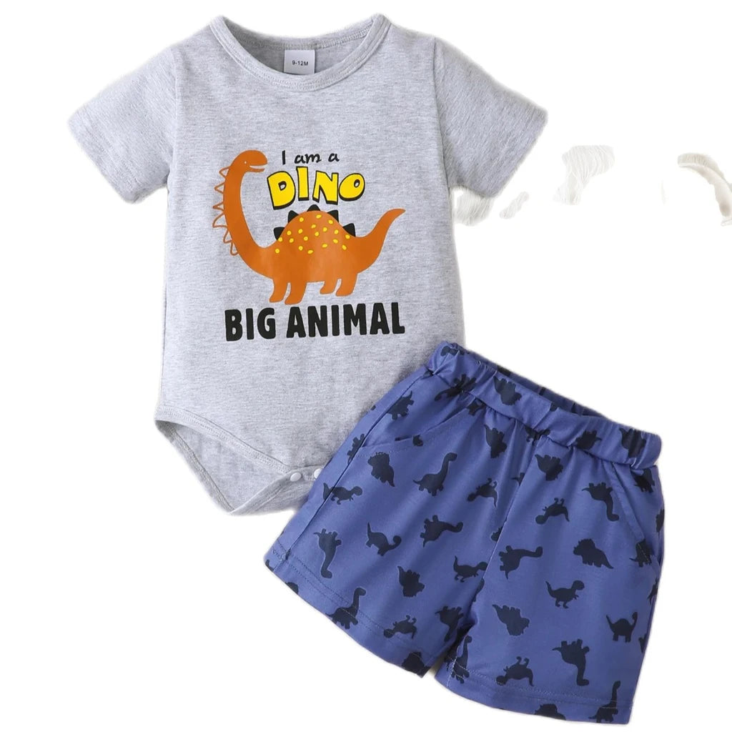Ensemble d’été bébé garçon 2 pièces (3 à 18 mois) – Body manches courtes et short imprimé lion