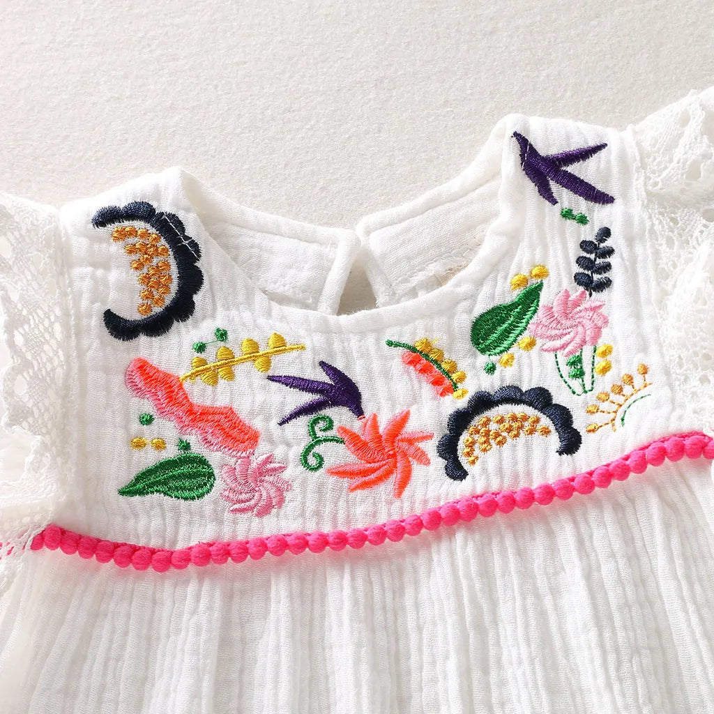 Robe Blanche Brodée Bébé & Fille – Style Bohème | 7–12m à 4–6 ans