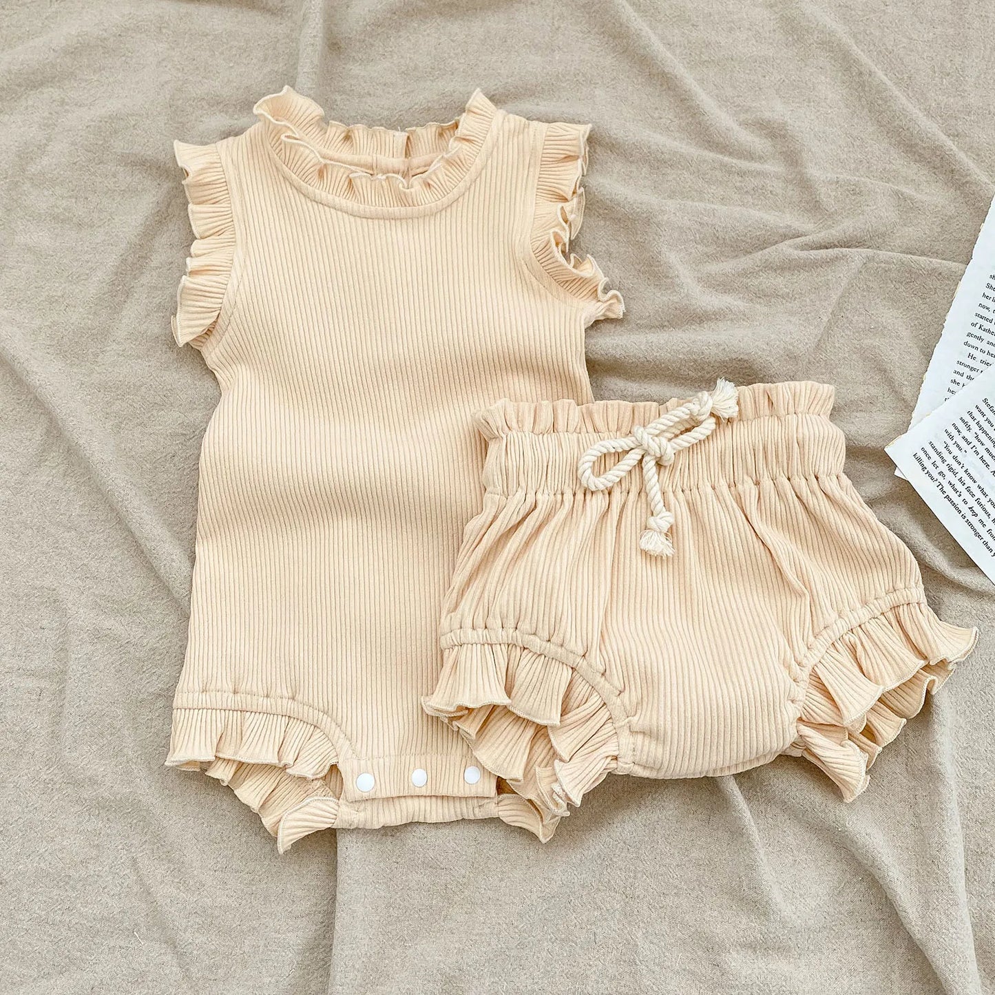 Ensemble bébé fille été 2 pièces – Body à volants 100 % coton & bloomer assorti
