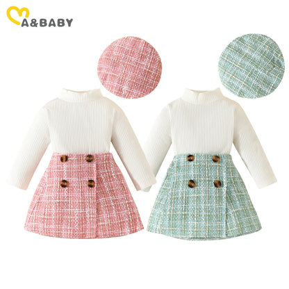 Ensemble bébé fille automne 2 pièces – Haut à manches longues & jupe à carreaux avec béret assorti (6 mois à 3 ans)