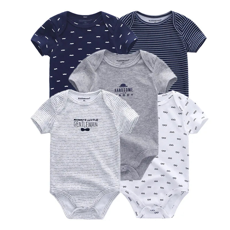 Lot de 5 bodys bébé – 100 % coton, manches courtes, confort quatre saisons