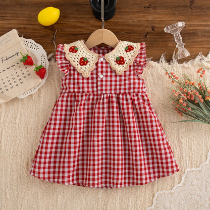 Robe Bébé Fille Vichy Rouge – Coton Doux avec Col Fraise