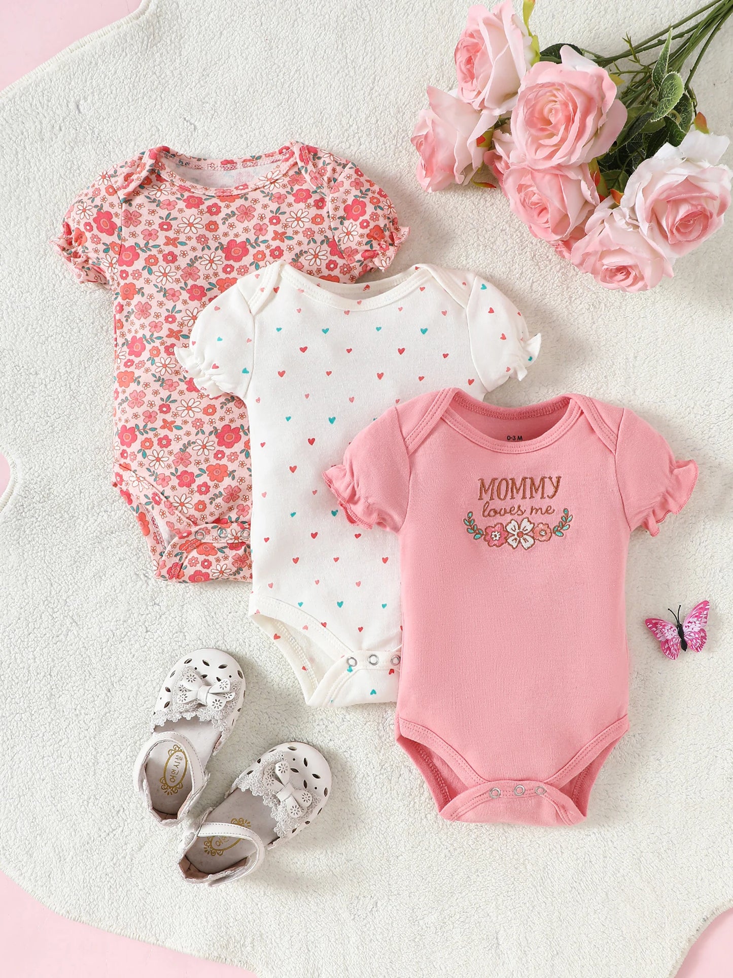 Lot de 3 bodys bébé fille – Motifs animaux & éléphant, coton doux
