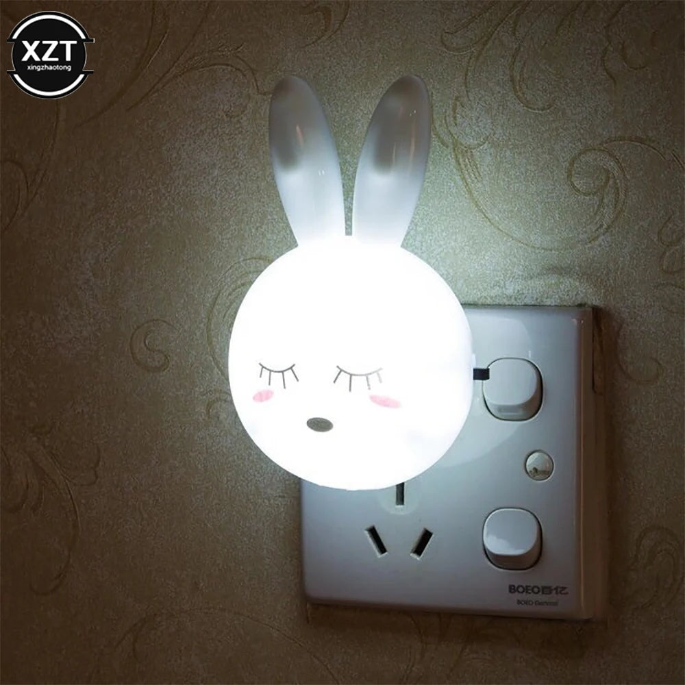 Veilleuse LED lapin dessin animé pour enfants, interrupteur marche/arrêt, applique murale, AC 220V, prise US, lampe de chevet, décor pour enfants, cadeaux pour enfants, 3 couleurs