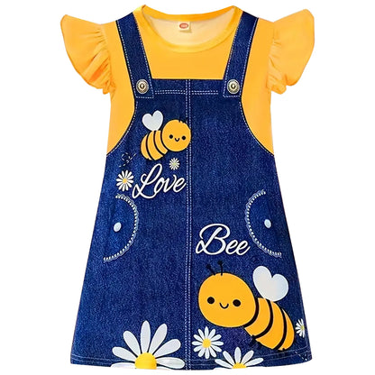 Robe Salopette Petite Abeille – Jaune & Denim (Fille)