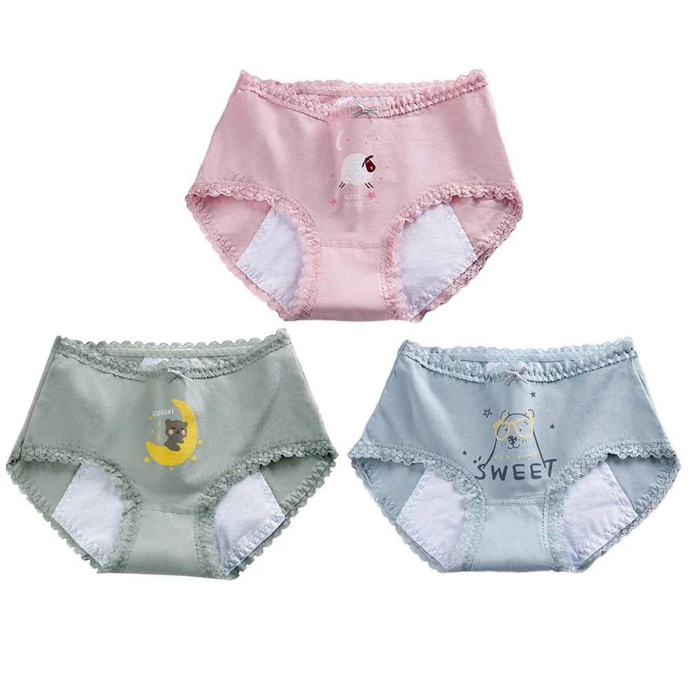 Slips courts en coton pour filles, pantalons physiologiques anti-fuite en dentelle, pour adolescents de 3 à 18 ans, nouvelle collection 2024
