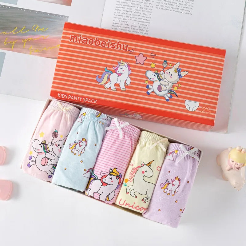 5 pièces/ensemble sous-vêtements pour fille coton mignon motif licorne petites filles culottes respirant confort enfants Hipster slips