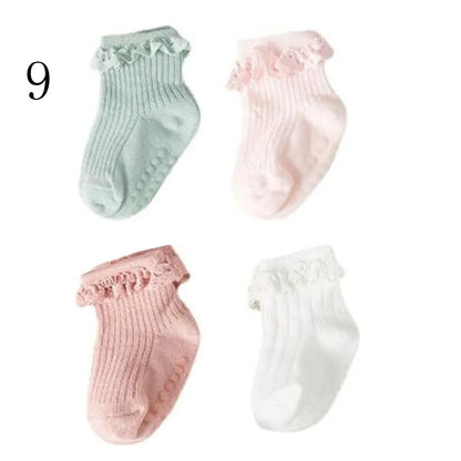 Lot de 4 Chaussettes Bébé Antidérapantes – Douces & Chaudes