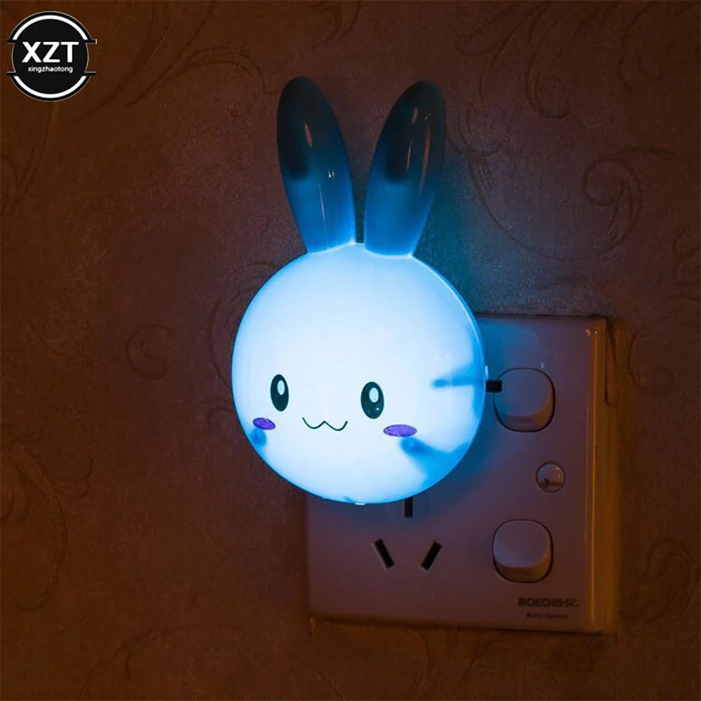 Veilleuse LED lapin dessin animé pour enfants, interrupteur marche/arrêt, applique murale, AC 220V, prise US, lampe de chevet, décor pour enfants, cadeaux pour enfants, 3 couleurs