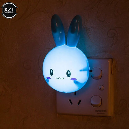 Veilleuse LED lapin dessin animé pour enfants, interrupteur marche/arrêt, applique murale, AC 220V, prise US, lampe de chevet, décor pour enfants, cadeaux pour enfants, 3 couleurs