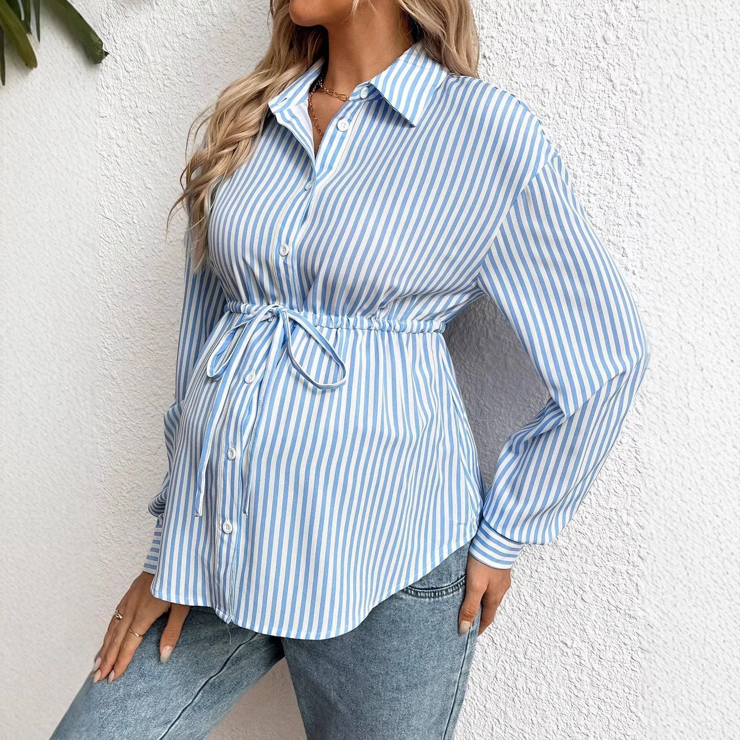 Chemise de maternité élégante à rayures – Haut grossesse chic et confortable avec ceinture | Collection Maman