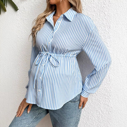 Chemise de maternité élégante à rayures – Haut grossesse chic et confortable avec ceinture | Collection Maman