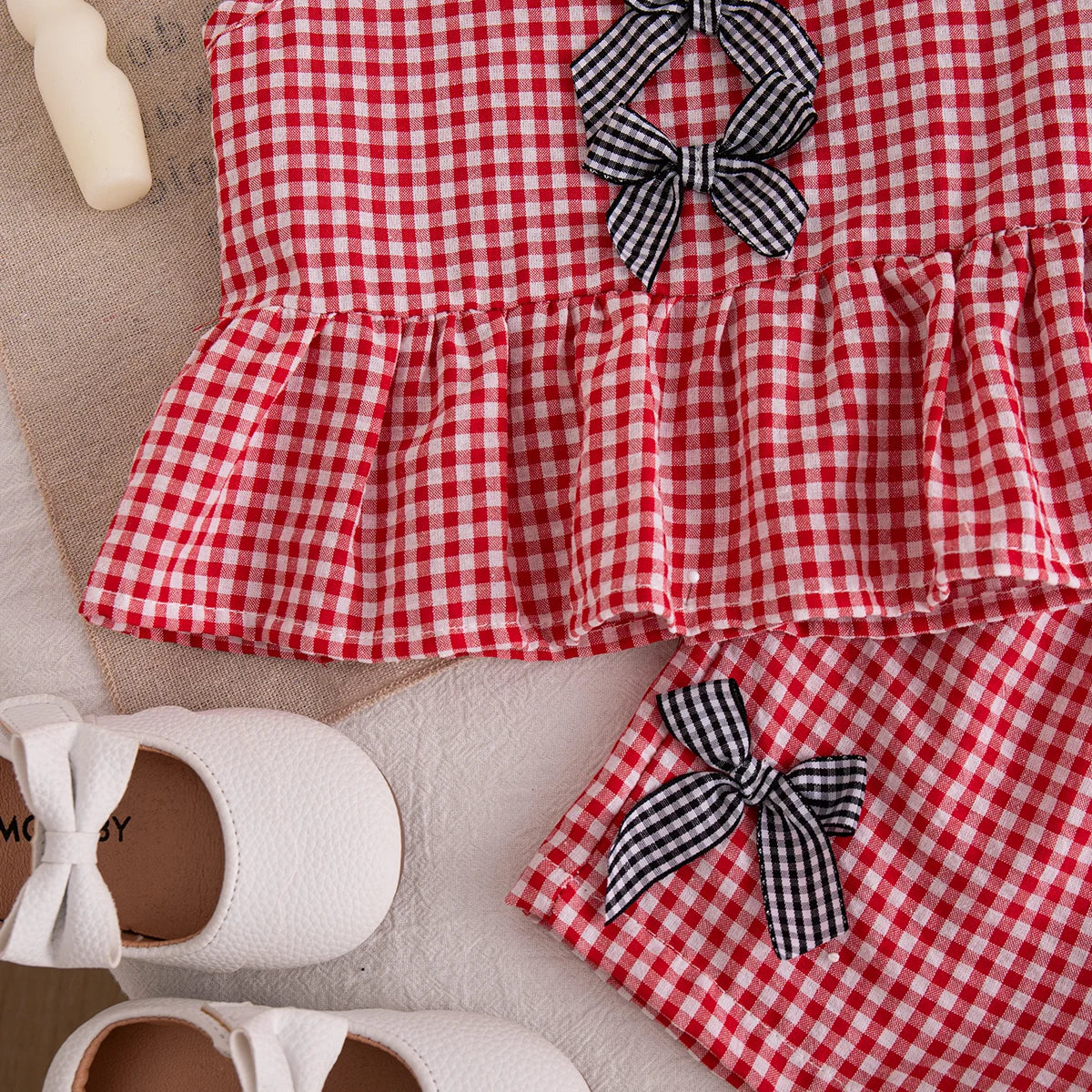 Ensemble Petite Princesse – Tenue d’Été Bébé Fille à Carreaux