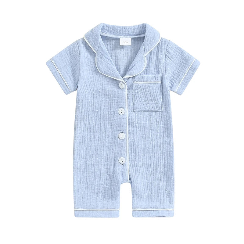 Combinaison bébé en coton boutonnée – Manches courtes – Fille & garçon