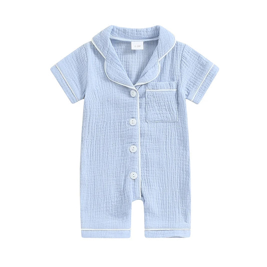 Combinaison bébé en coton boutonnée – Manches courtes – Fille & garçon