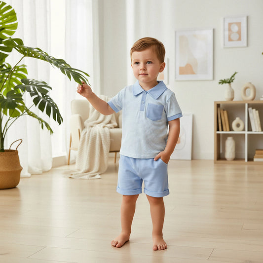 Ensemble bébé garçon élégant 2 pièces – Chemise à carreaux & short assorti (6 à 36 mois)