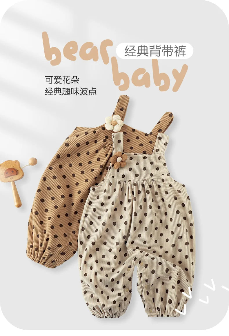 Salopette Bébé Unisexe à Pois – Style Vintage (1–3 ans)