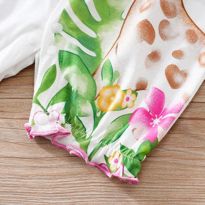 Barboteuse Bébé Été – Imprimé Cerf & Fleurs | 0–12 mois