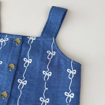 Ensemble Fille 2 Pièces Bleu – Haut Sans Manches Brodé & Pantalon (4–6 ans)