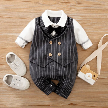 Ensemble Habillé Bébé Garçon – Barboteuse/Ensemble avec Gilet & Noeud Papillon (Bleu/Rouge)