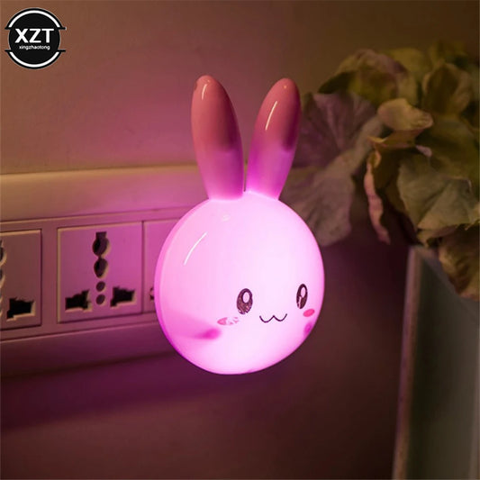 Veilleuse LED lapin dessin animé pour enfants, interrupteur marche/arrêt, applique murale, AC 220V, prise US, lampe de chevet, décor pour enfants, cadeaux pour enfants, 3 couleurs