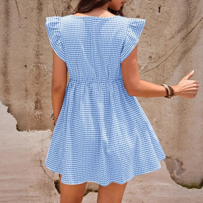 Robe Maternité Élégance Douce à Carreaux – Coupe Confort & Col Carré