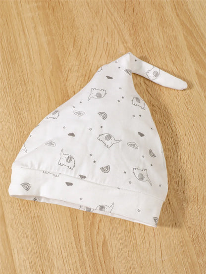 Ensemble Naissance 3 Pièces Unisexe – Coton Peigné, Haut + Pantalon + Bonnet (0–12 mois) – Motif Éléphant