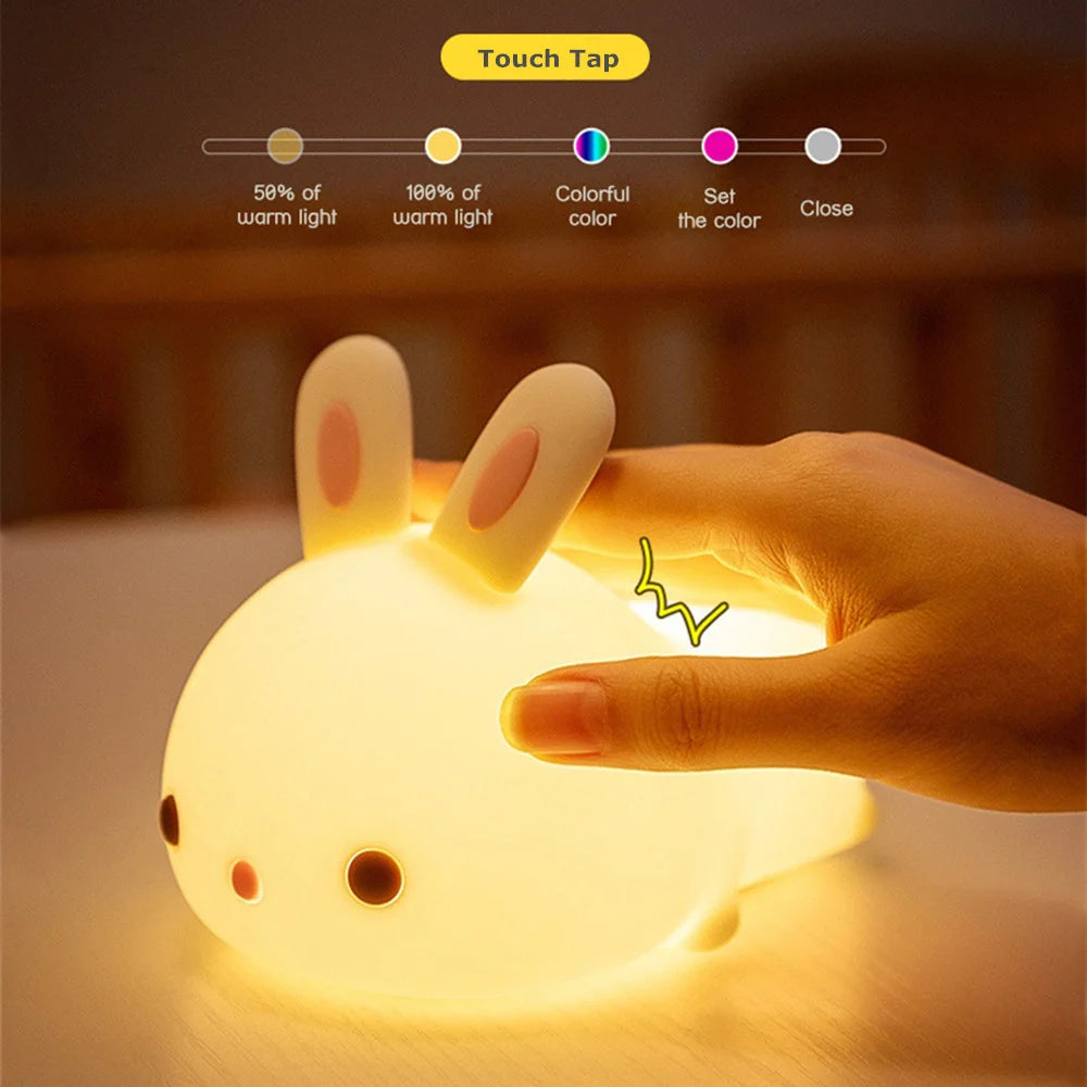 Capteur tactile RGB LED lapin veilleuse 16 couleurs USB Rechargeable Silicone lapin lampe pour enfants bébé jouet Festival cadeau