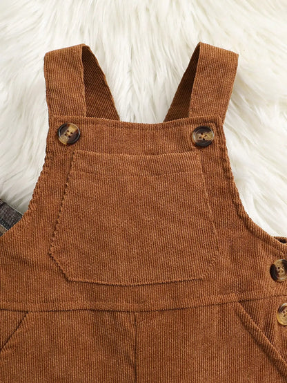 Ensemble Bébé Automne-Hiver en Velours Côtelé – Chemise à Manches Longues & Salopette