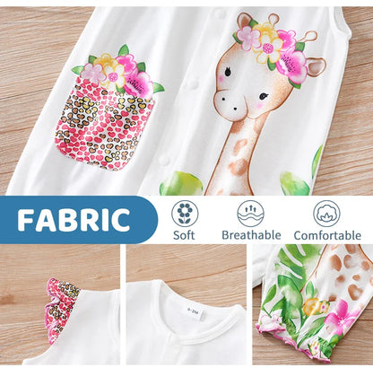 Barboteuse Bébé Été – Imprimé Cerf & Fleurs | 0–12 mois