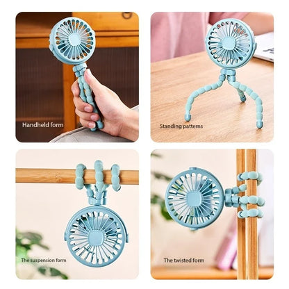 Ventilateur Octopus Flexible pour Poussette Bébé – Mini Ventilateur USB Rechargeable avec Veilleuse