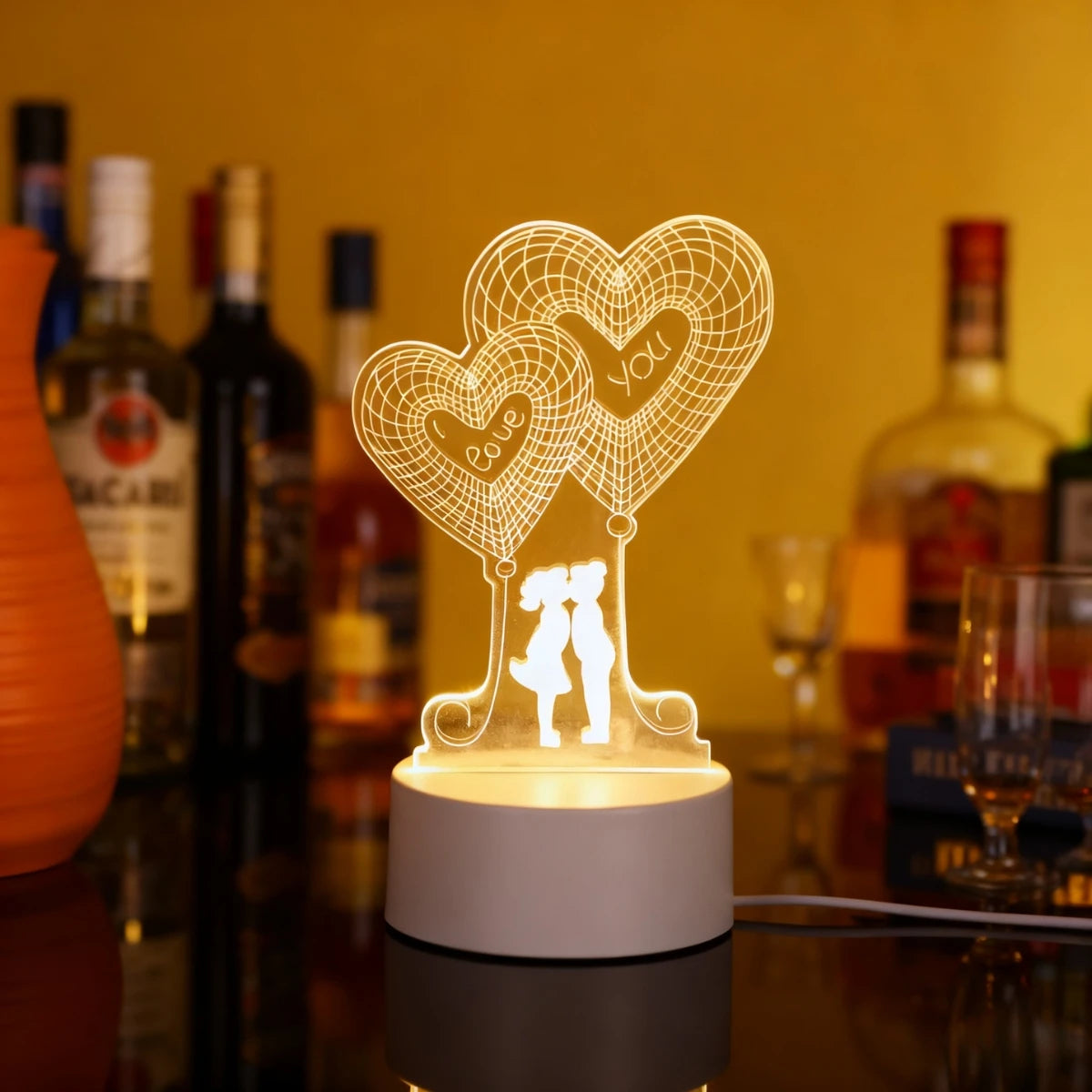 USB alimenté 3D en forme de coeur couple veilleuse vacances cadeau d'anniversaire chambre chevet décoration veilleuse maison nouveauté éclairage