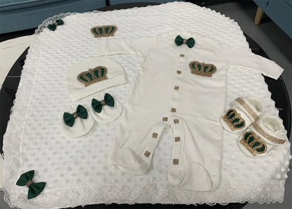 Coffret naissance luxe bébé – Ensemble “Prince & Princesse” sortie d’hôpital en coton brodé (cadeau nouveau-né)