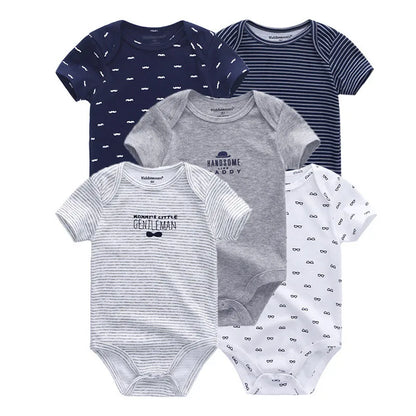 Lot de 5 bodys bébé – 100 % coton, manches courtes, confort quatre saisons