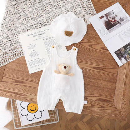 Barboteuse bébé ours – Ensemble doux d’été avec cardigan (0–24 mois)  💡 Pourquoi :