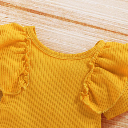 Tenue d’été bébé fille – Haut à manches volantées + short motif tournesols